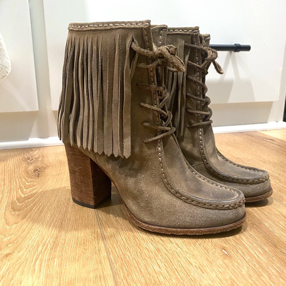 Frye Parker Boots Western Fringed Stacked Heel Boho Festival Cowgirl Size 7.5